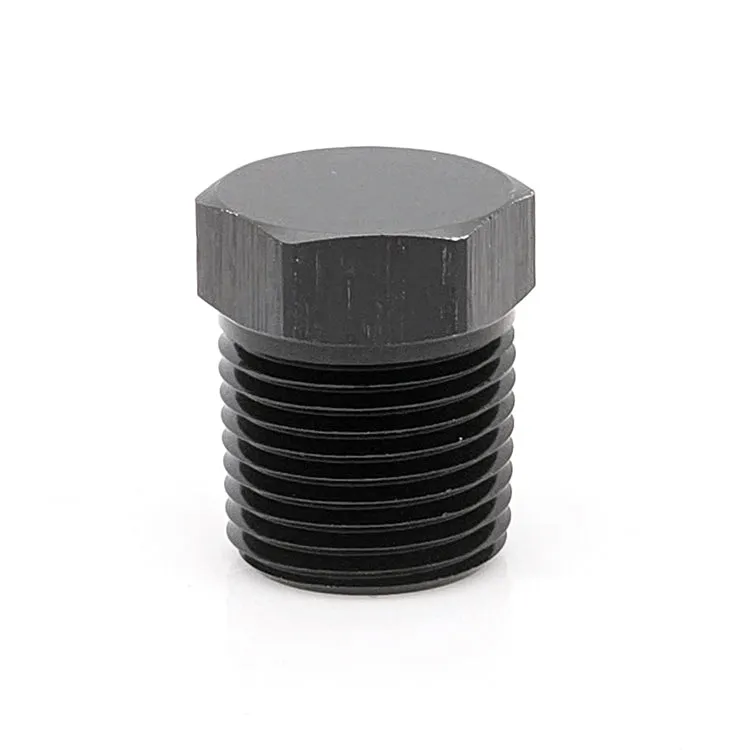 1/2" Male NPT Hex Plug, 6061 Aluminum, Black Hard Anodized