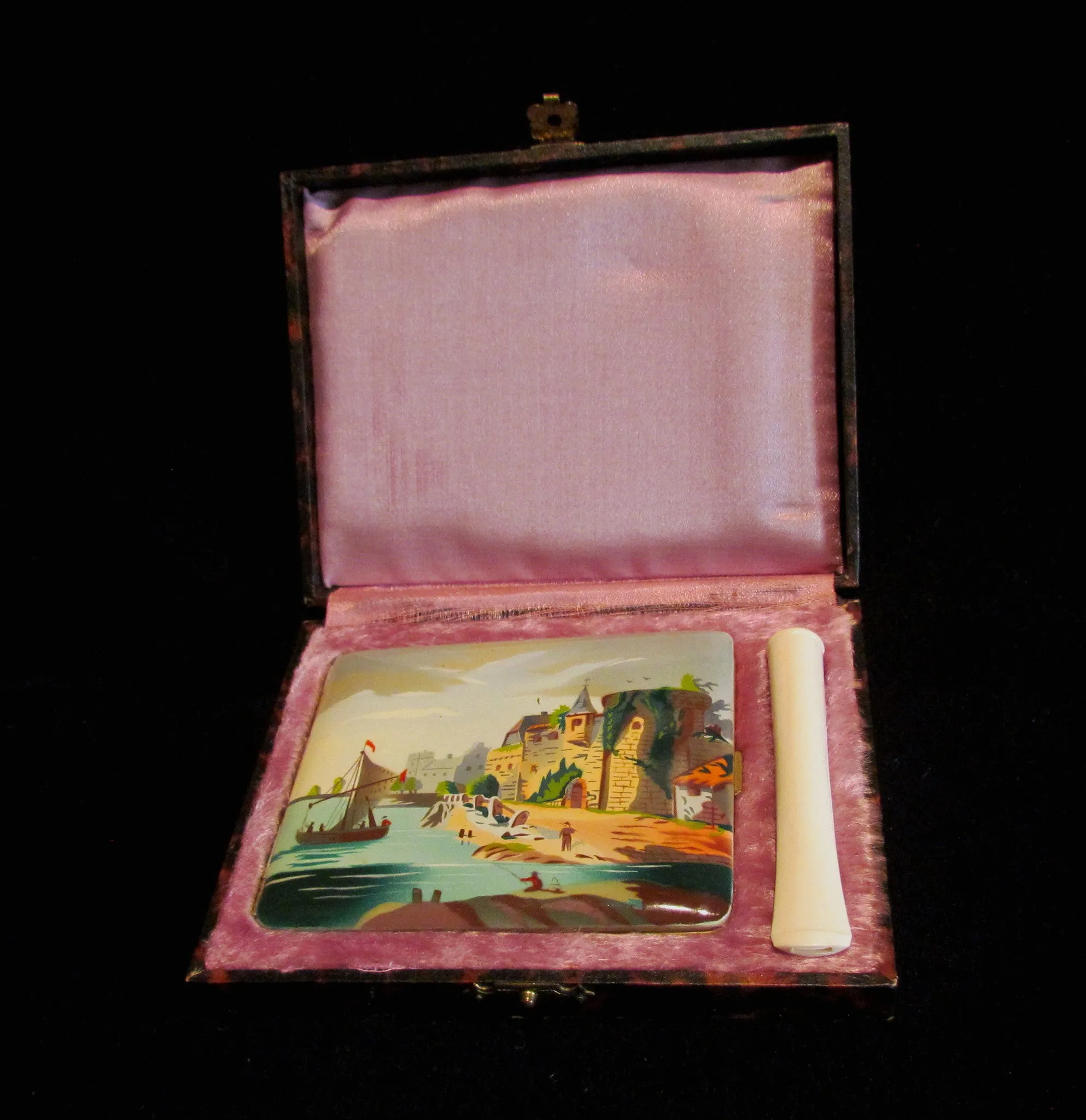 1930s German Enamel Cigarette Case Cigarette Holder Set Boxed