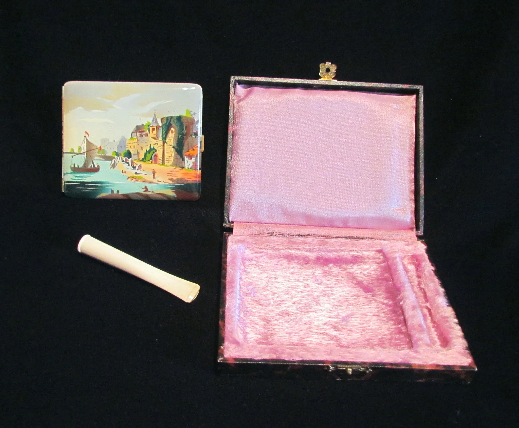 1930s German Enamel Cigarette Case Cigarette Holder Set Boxed