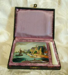 1930s German Enamel Cigarette Case Cigarette Holder Set Boxed