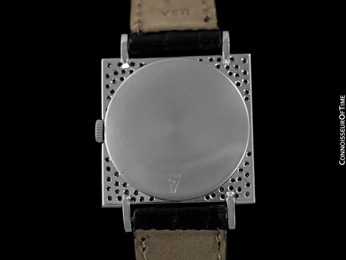 1950's Angelus Vintage Mens Tuxedo Style Watch - 14K White Gold & Diamonds