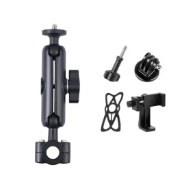 21mm Ballhead Car Front Seat Handlebar Fixed Mount Holder with Tripod Adapter & Screw & Phone Clamp & Anti-lost Silicone Case for GoPro, Insta360, DJI and Other Action Cameras