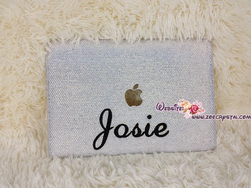 4mm Customized MACBOOK Case / Cover in OPAL WHITE Crystals (Air/Pro/Retina)  Add Name or Words