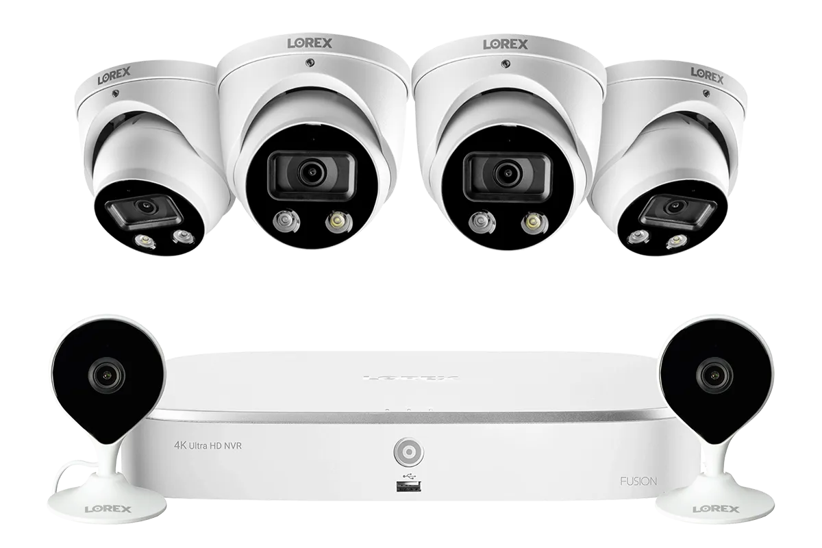 8-Channel NVR Fusion System with Four Smart Deterrence IP Dome Security Cameras and Two Indoor Wi-Fi Cameras