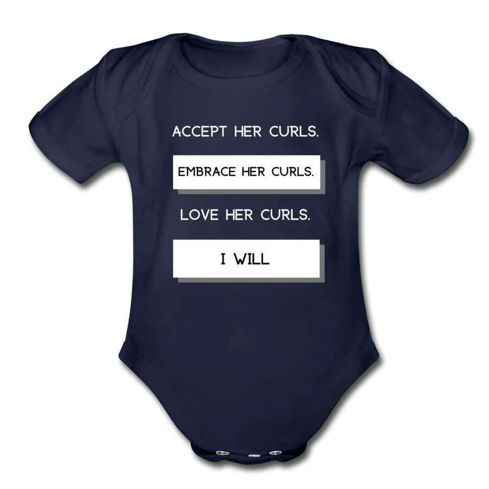 Accept Her Curls Organic Boy Onesie (White Print)