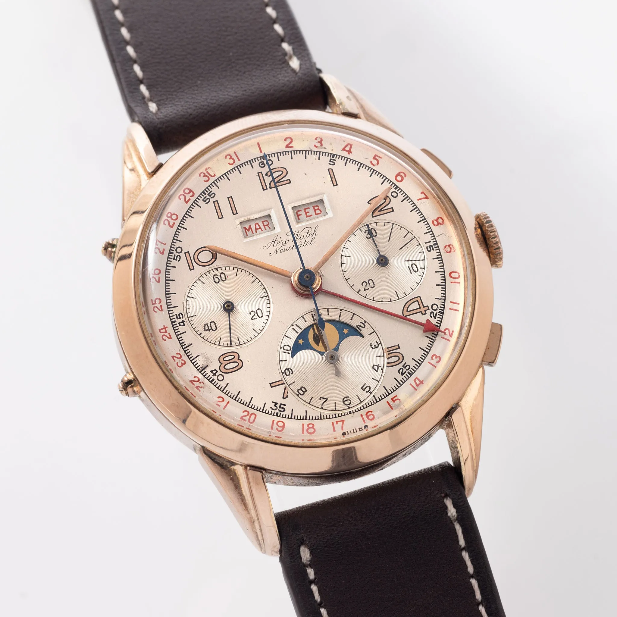 Aero Watch Triple Date Chronograph "Dato-Compax" in 14k Pink Gold