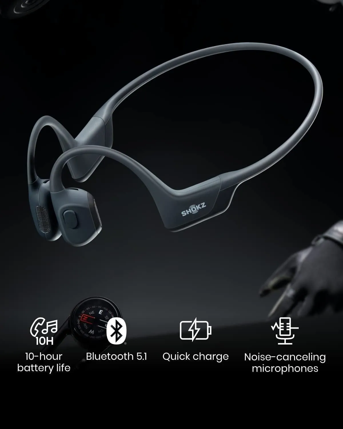 Aftershokz Shokz OpenRun Pro Headphones Quick Charge Earphones Buds - Black