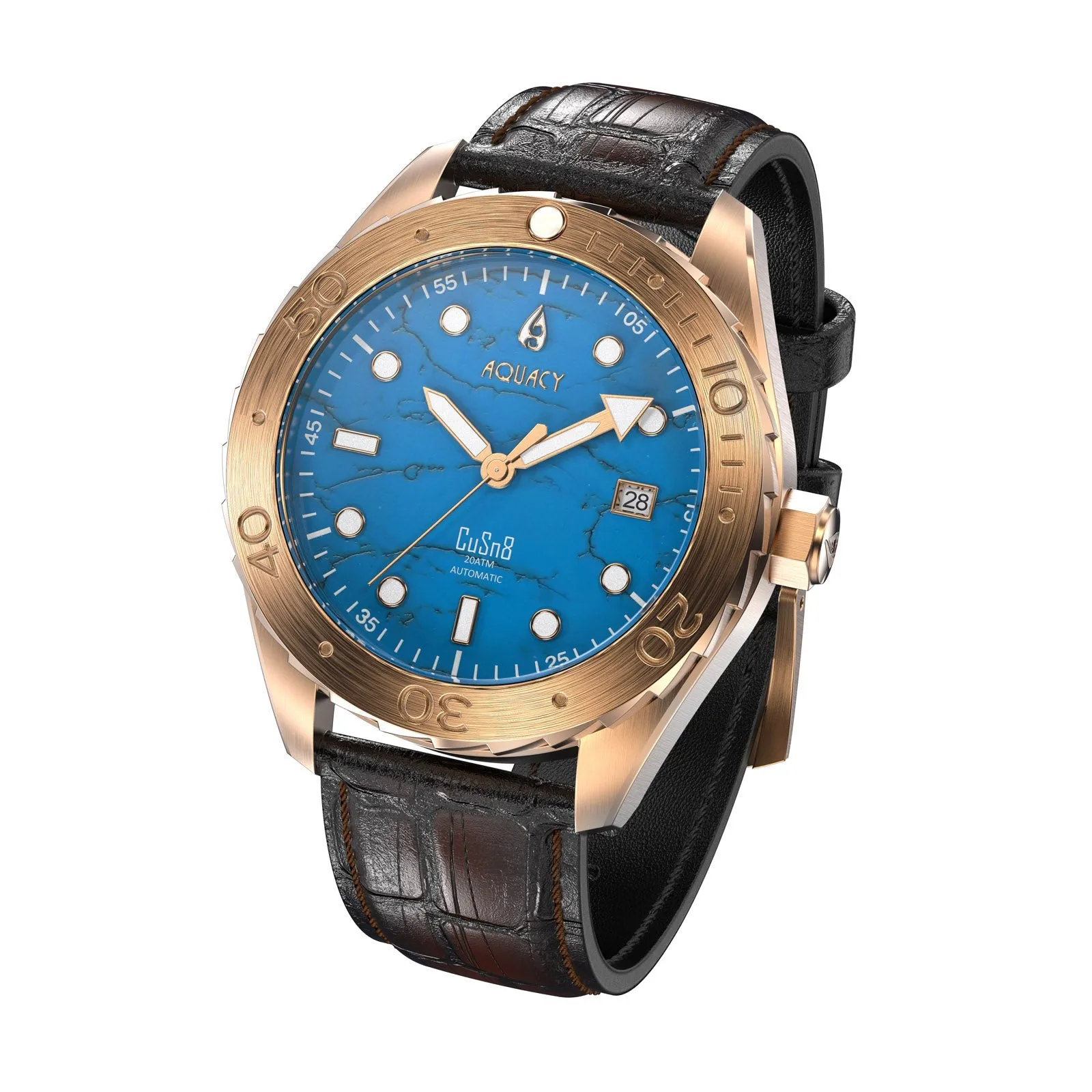 Aquacy Bronze CuSn8 Turquoise Men's  Watch Automatic with Leather  200M