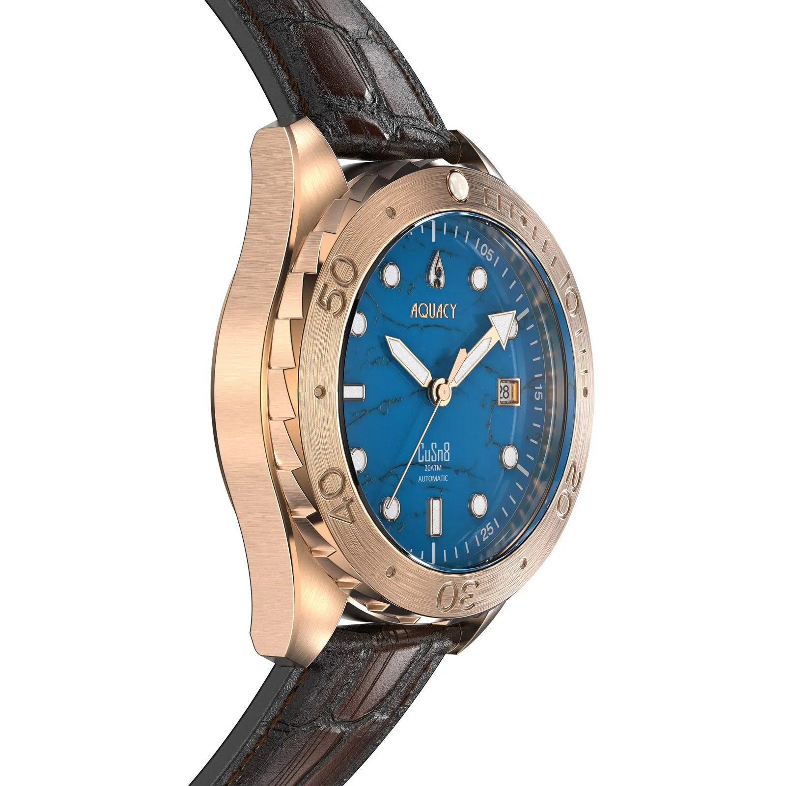 Aquacy Bronze CuSn8 Turquoise Men's  Watch Automatic with Leather  200M