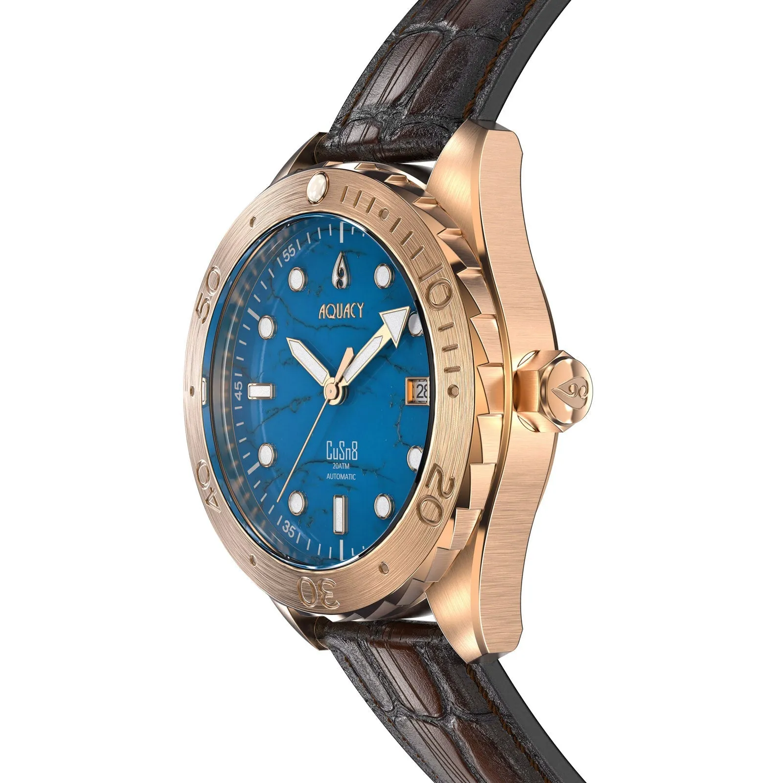 Aquacy Bronze CuSn8 Turquoise Men's  Watch Automatic with Leather  200M