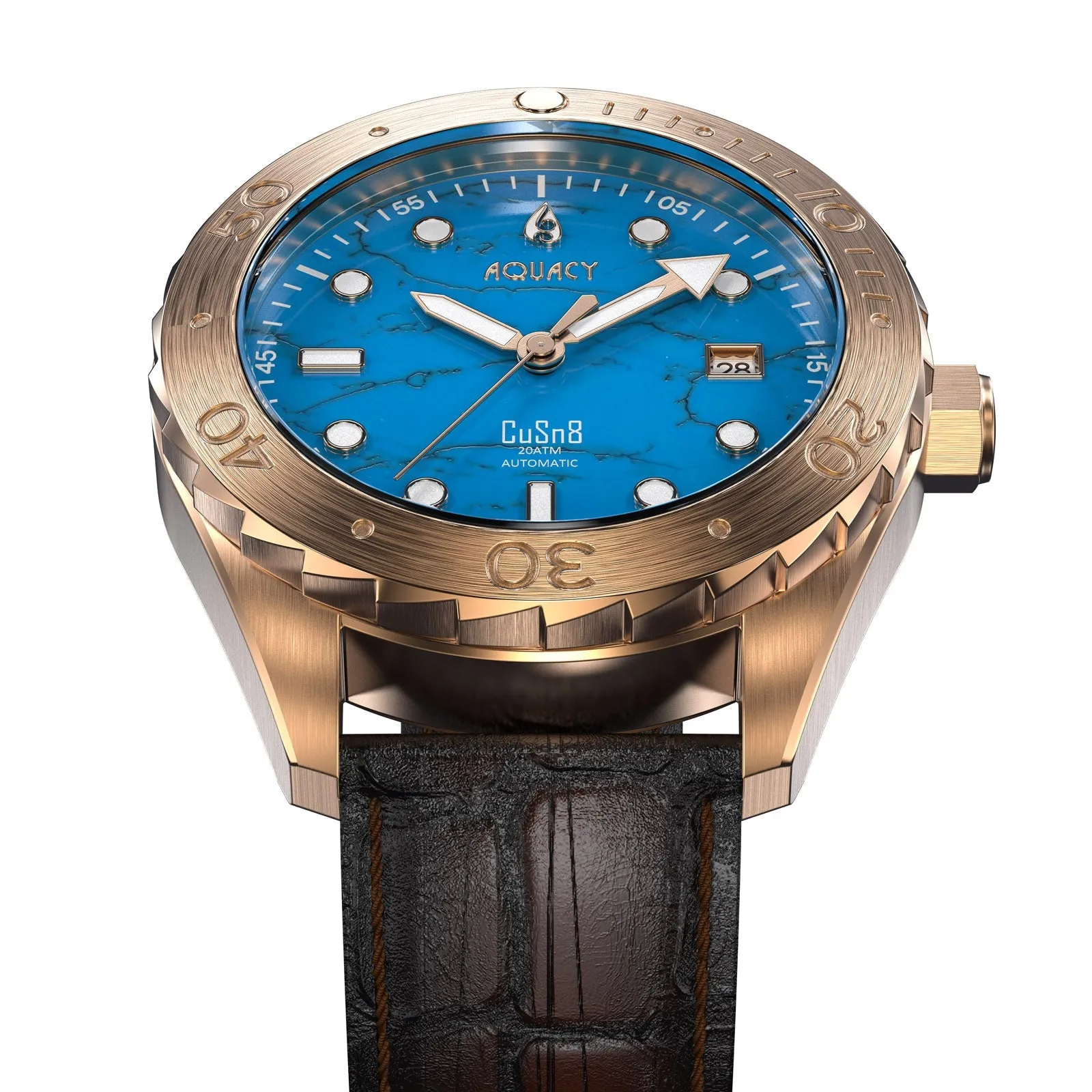 Aquacy Bronze CuSn8 Turquoise Men's  Watch Automatic with Leather  200M