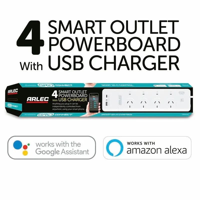 Arlec Grid Connect Smart 4 Outlet Powerboard With USB Charger