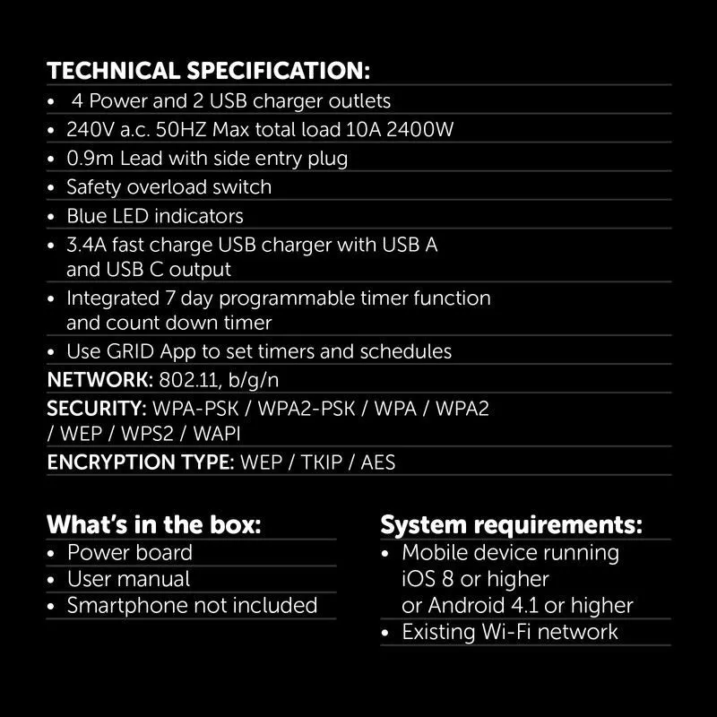 Arlec Grid Connect Smart 4 Outlet Powerboard With USB Charger