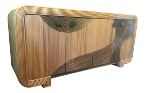 Artistic Split Reed Wrapped Rattan Buffet in the Manner of Gabriella Crespi