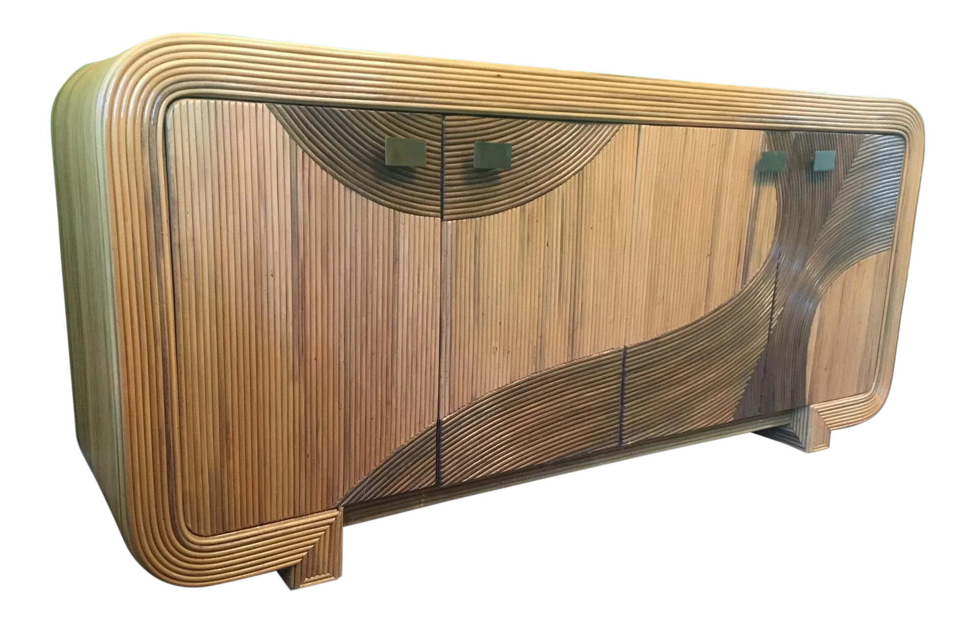 Artistic Split Reed Wrapped Rattan Buffet in the Manner of Gabriella Crespi