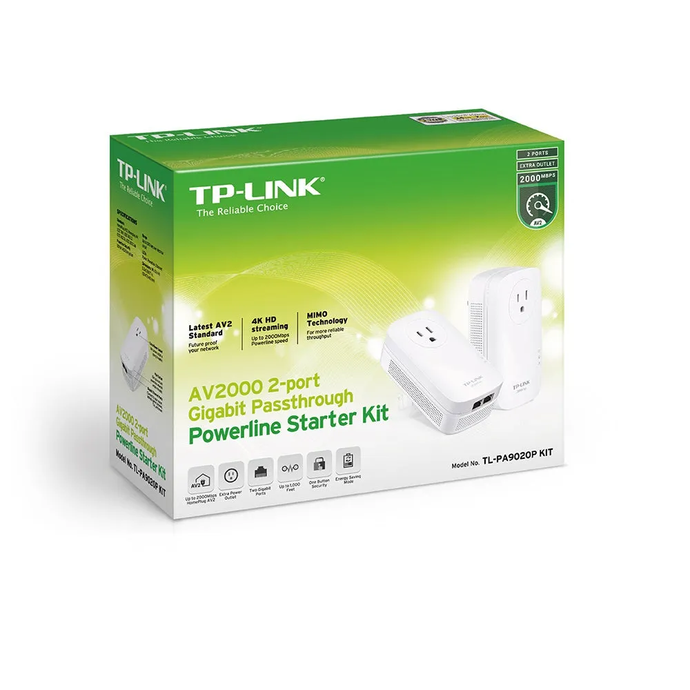 AV2000 2-Port Gigabit Passthrough Powerline Starter Kit TP-Link TL-PA9020P KIT