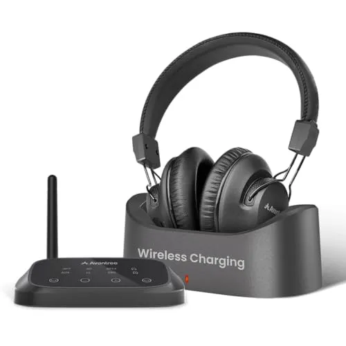 Avantree HT5009 Plus - Wireless Headphones for TV Watching with Bluetooth Transmitter & Charging Dock, Long Range, Low Latency, Pass-Through Support, and Clear Voice Mode for Seniors & Hard of Hearing