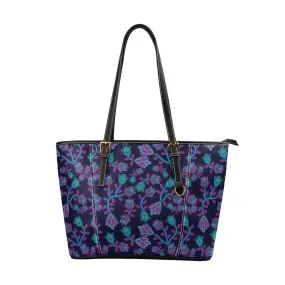 Beaded Blue Nouveau Leather Tote Bag/Large