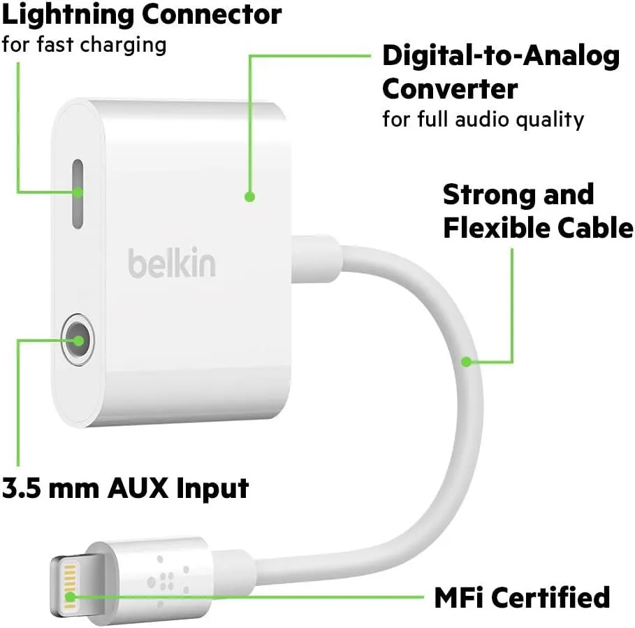 Belkin 3.5 mm Audio   Charge Rockstar Adapter White - F8J212btWHT