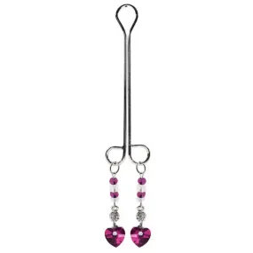 Bijoux De Cli Double Loop W/ Heart Charm & Fuchsia Beads