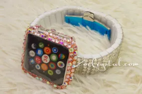 Bling Apple Watch Pink Mixed Ab Crystal Case/Protector/Cover with a Silver White Swarovski iWatch Band / Strap