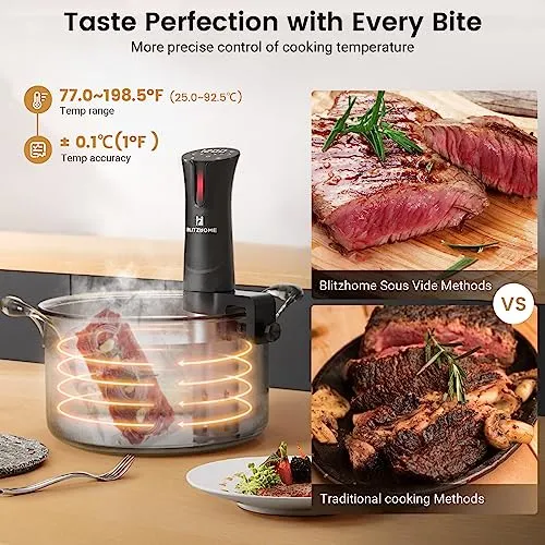 BLITZHOME Sous Vide Machine, WiFi APP Included, 1100W Sous Vide Cooker with Accurate Temperature & Timer, Ultra Quiet Stainless Precision Immersion Circulator Device, Kitchen Gadgets with Recipes