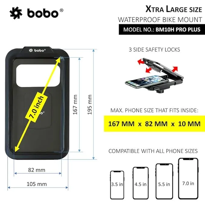 BOBO BM10H PRO PLUS Fully Waterproof Bike / Cycle Phone Holder with PRO PLUS Vibration Damper Motorcycle Mobile Mount