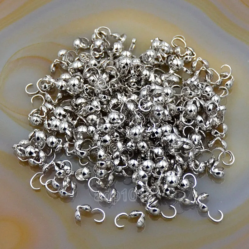 Bottom Clamp Bead End Tips With Open Loop for Hiding Knots & Crimp Metal Finding Jewelry Making 200 Pcs