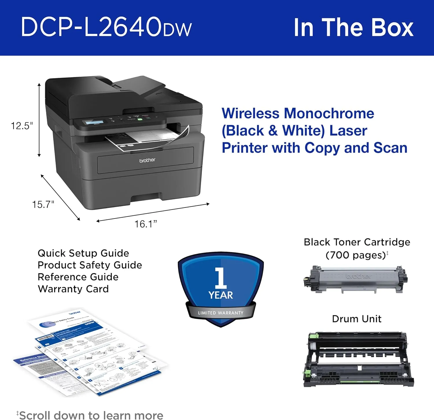 Brother DCP-L2640DW 4合1黑白無線雙面鐳射打印機