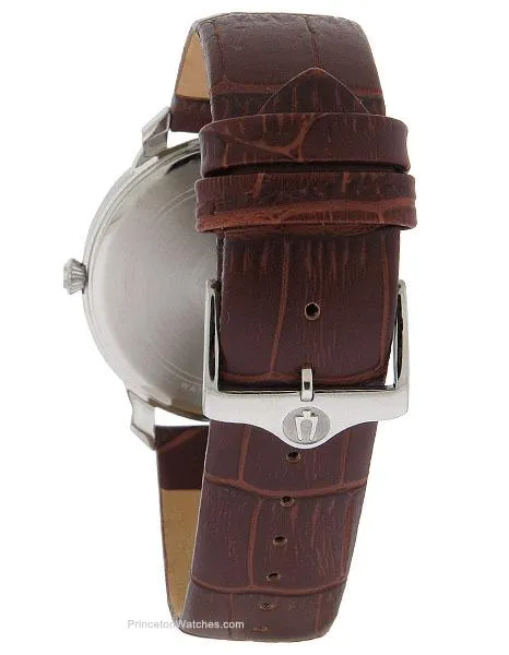 Bulova Mens Classic Watch - Black Dial - Stainless Steel - Brown Leather Strap