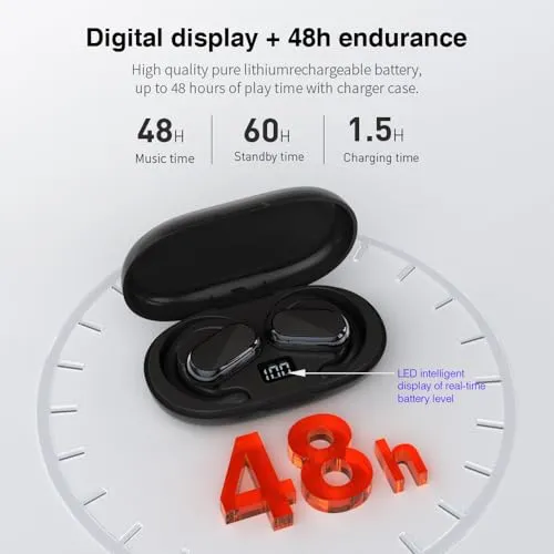 Butyoef Open Ear Headphones,360-Degree Panoramic Sound, DT4.0 Without Sound Loss,Air Conduction, 48H Range,LED Display,IPX7 Waterproof, Wireless Earbuds for Meeting, Driving,Traveling