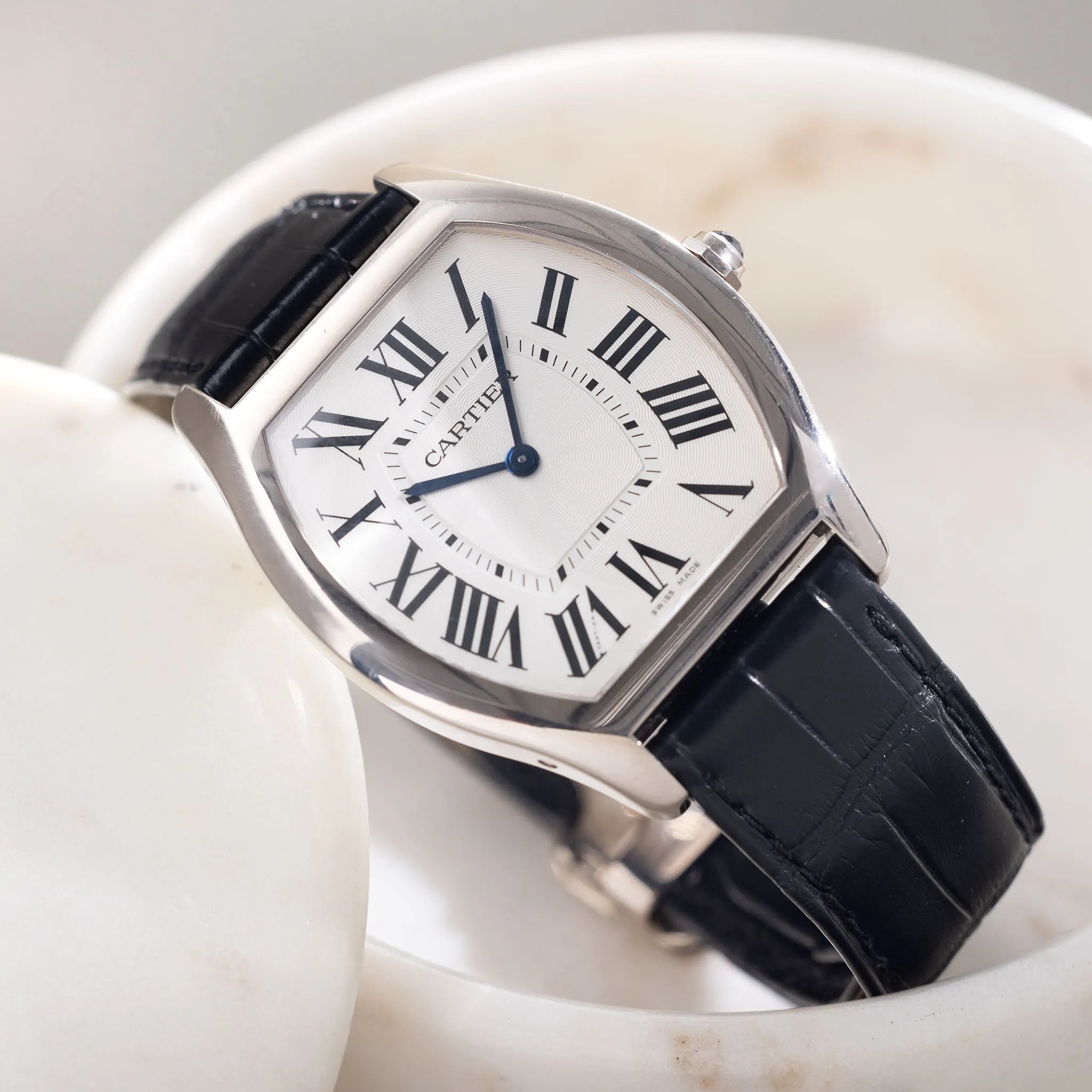 Cartier Tortue Grand in 18k White Gold "Guilloché" Dial Ref. 3798