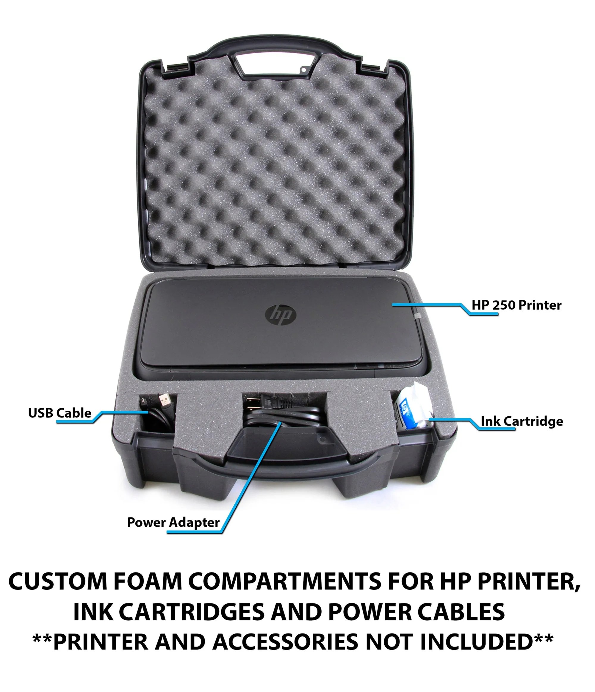 CASEMATIX Portable Printer Carry Case Compatible with HP Officejet 250 Wireless Mobile Printer, Ink Cartridges and Power Cable