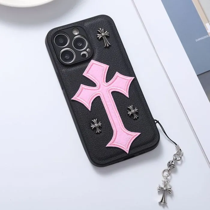 Chrome Hearts Leather Phone Case With Chain For IPhone