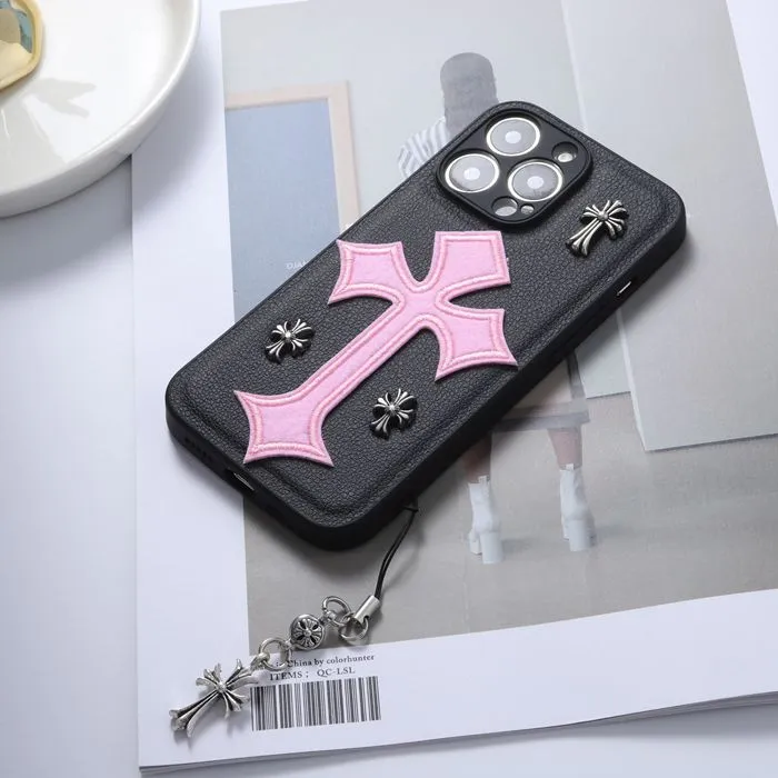 Chrome Hearts Leather Phone Case With Chain For IPhone