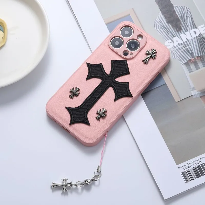 Chrome Hearts Leather Phone Case With Chain For IPhone