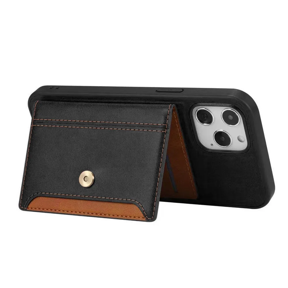 Classy Black Leather Card Holder Case for iPhone