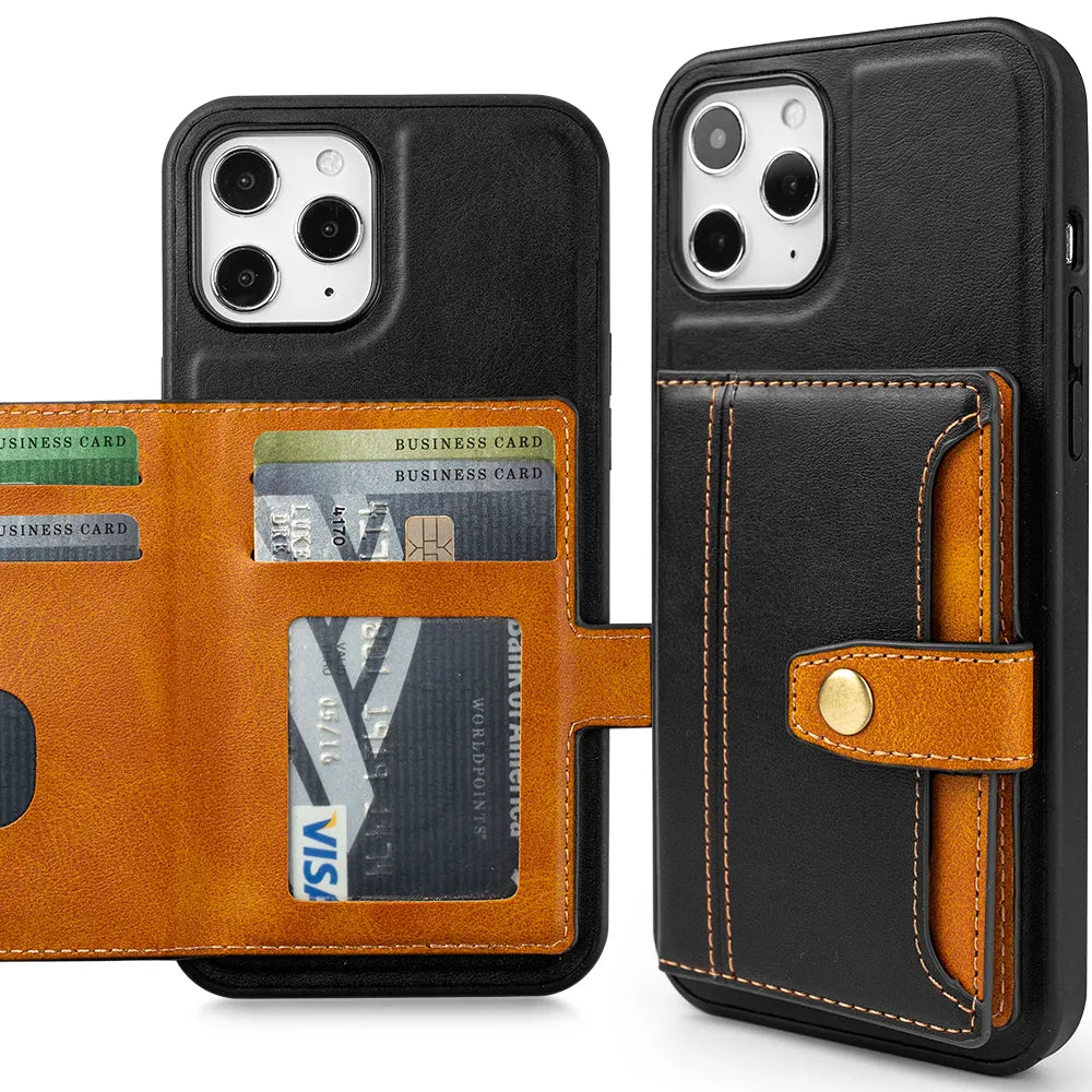 Classy Black Leather Card Holder Case for iPhone