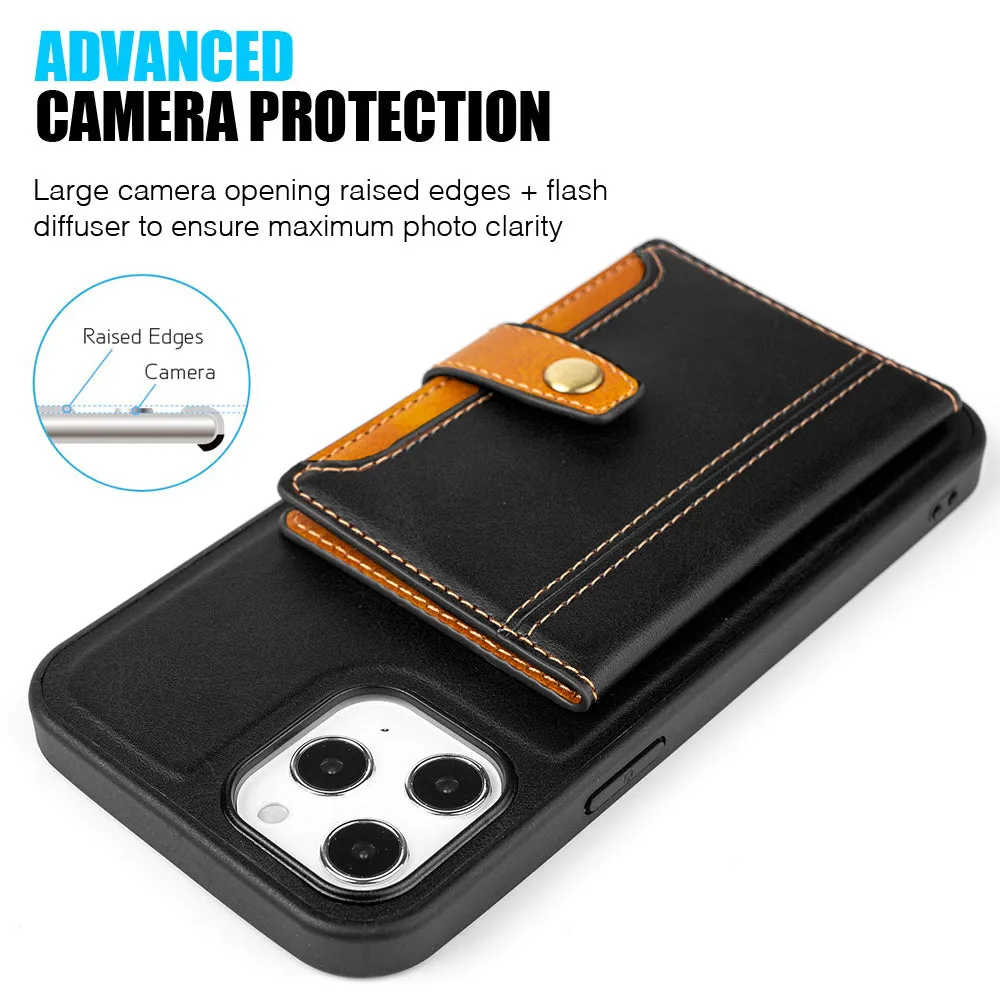 Classy Black Leather Card Holder Case for iPhone