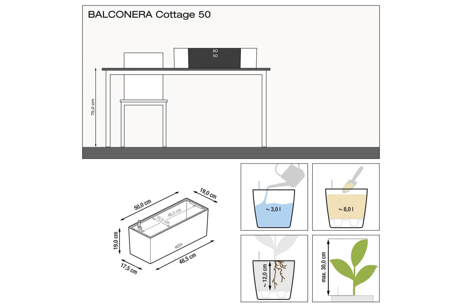 Cottage balconybox with self watering system 50 cm