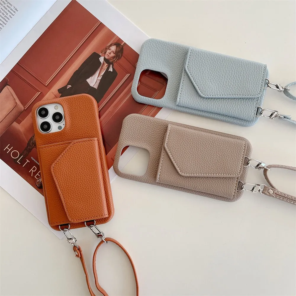 Crossbody Wallet Leather Phone Case With Card Holder For iPhone