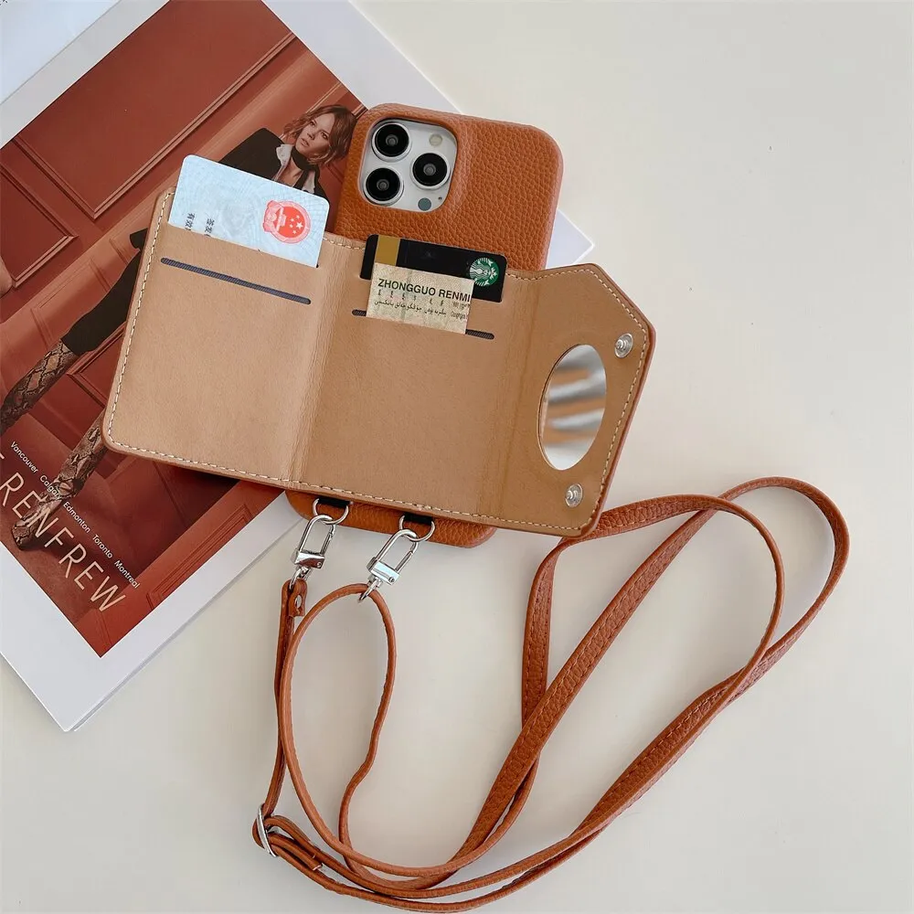 Crossbody Wallet Leather Phone Case With Card Holder For iPhone