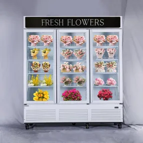 Customized Flower Display Three Glass Door Refrigerator Width 72''