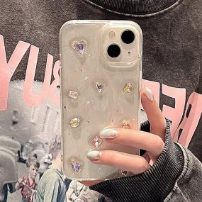 Cute Clear Glitter Heart Rhinestone Diamond Studded Bling Design Protective Shockproof Phone Case for iPhone 11 12 13 14 15 Pro Max Case