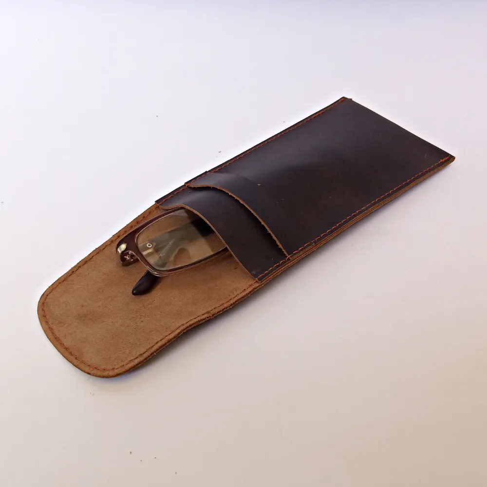 Dark Brown Leather Glasses Cover - Optical Pouch