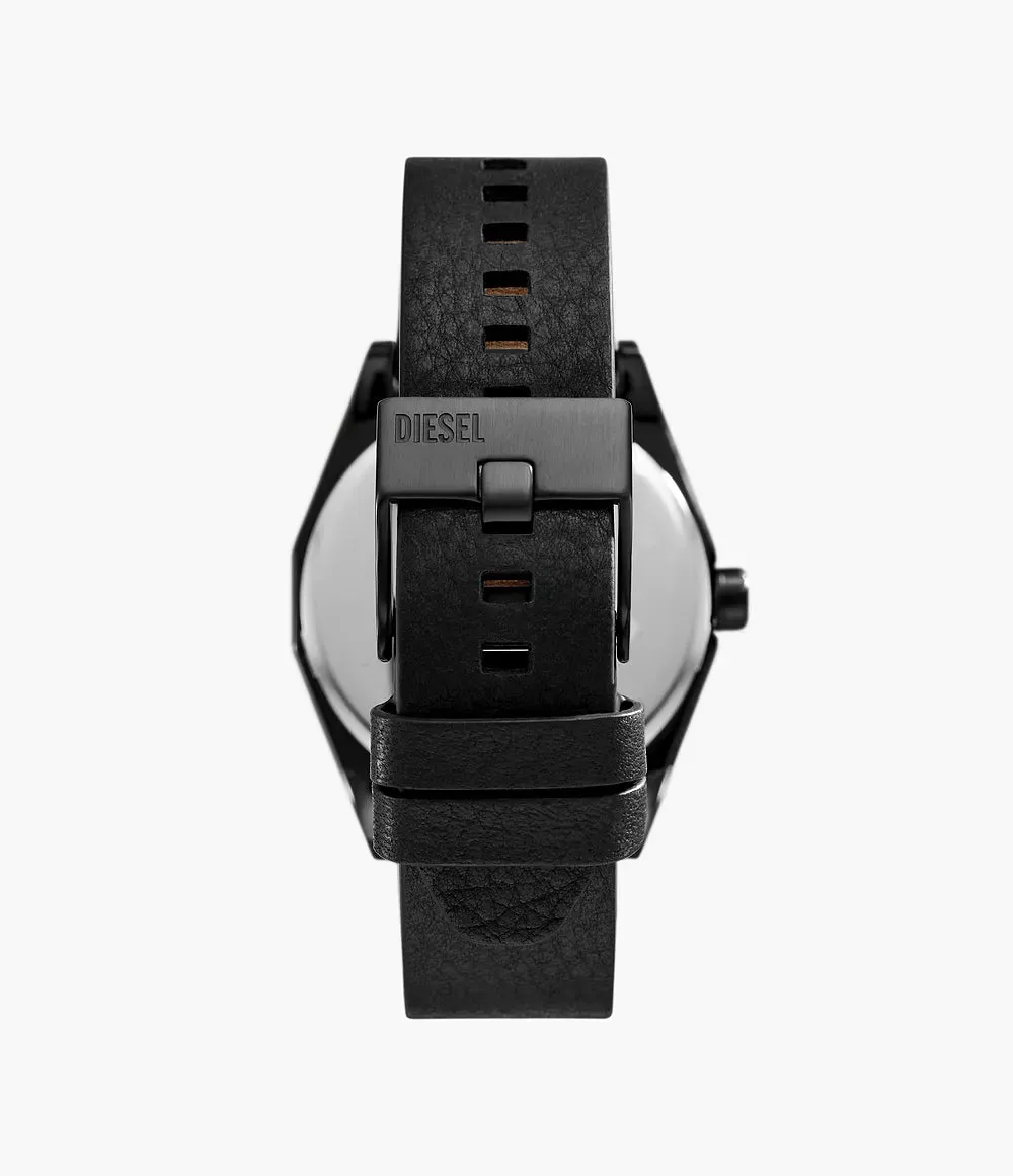 Diesel Scraper Three-Hand Black Leather Watch and Bracelet Set DZ2210SET