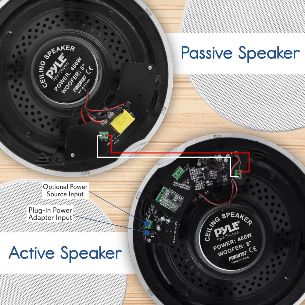 Dual 6.5’’ Bluetooth Ceiling / Wall Speaker Kit, (2) Flush Mount 2-Way Speakers, 300 Watt