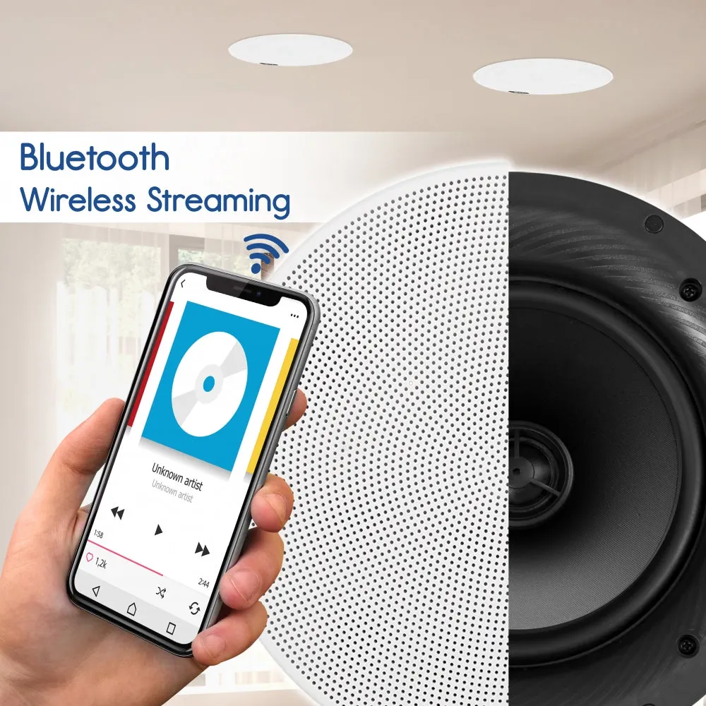 Dual 6.5’’ Bluetooth Ceiling / Wall Speaker Kit, (2) Flush Mount 2-Way Speakers, 300 Watt