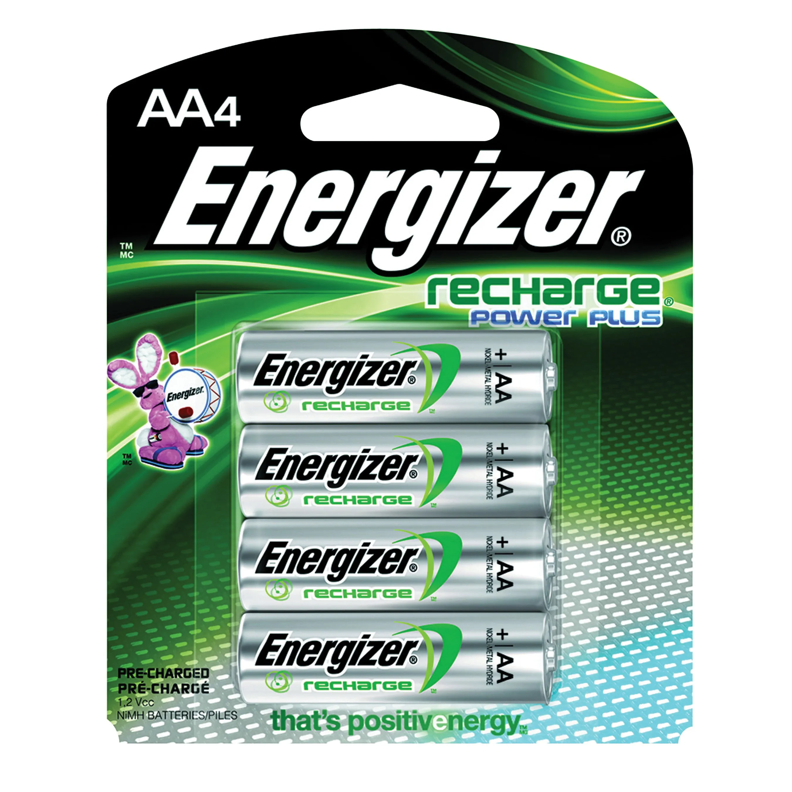 Energizer NH15BP-4 Rechargeable Battery, 1.2 V Battery, 2300 mAh, AA Battery, Nickel-Metal Hydride, Black