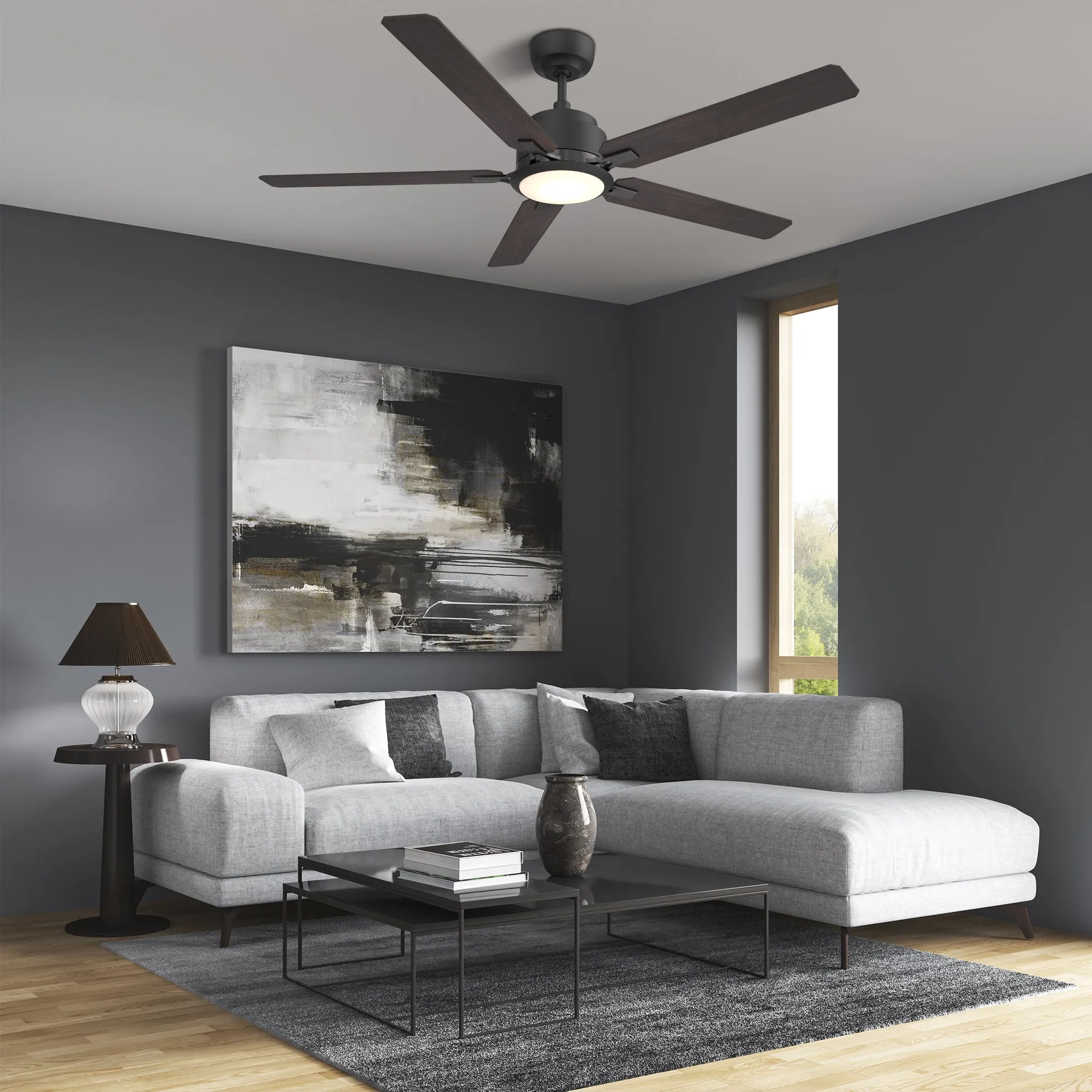 ESPEAR 60 inch 5-Blade Smart Ceiling Fan with LED Light Kit & Remote - Black/Walnut & Barnwood (Reversible Blades)